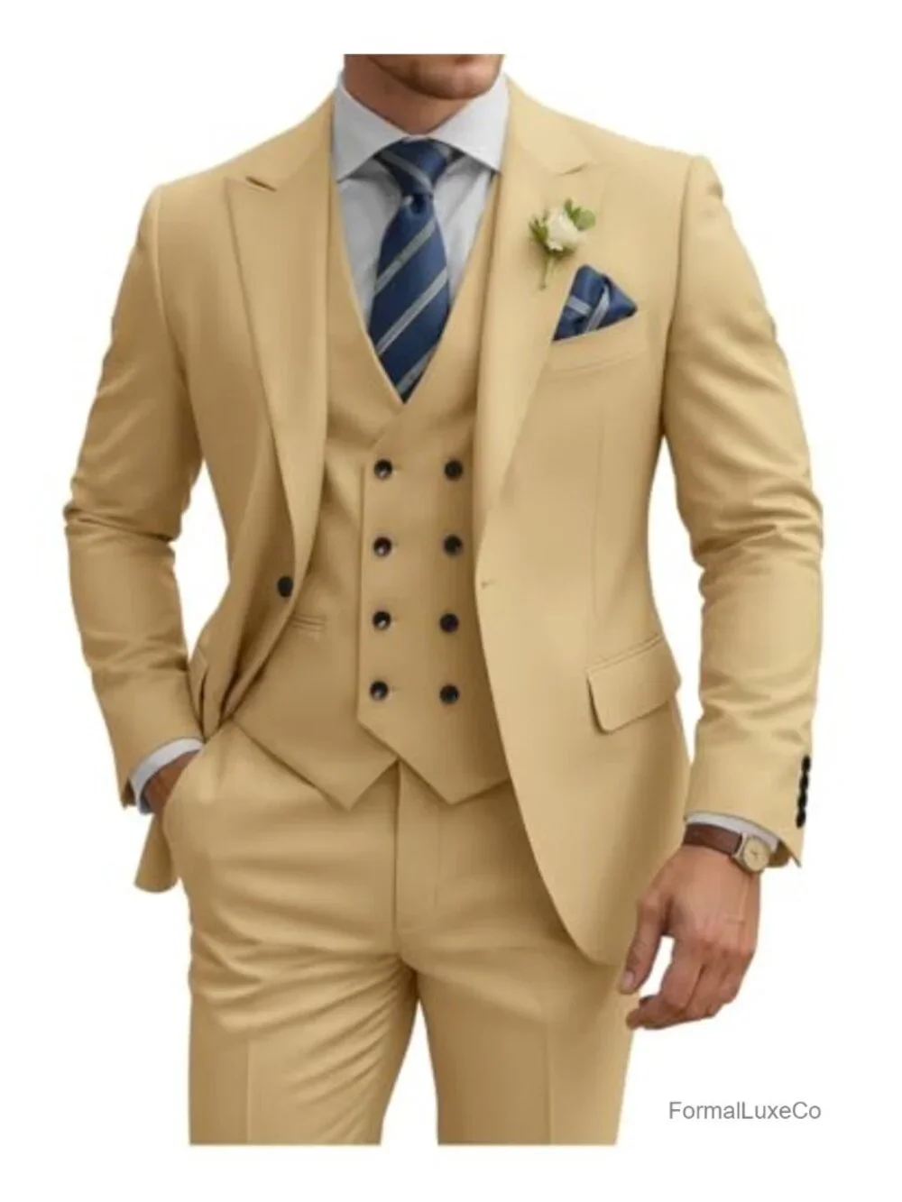 Men's 3-Piece Slim Fit Double Breasted Suit Tuxedo Set Wedding Prom Formal